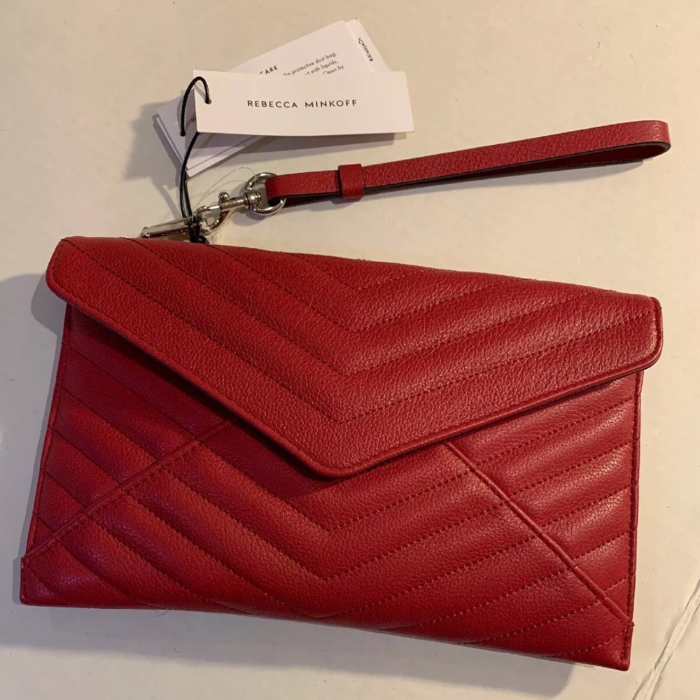 NWT Rebecca Minkoff Leo Quilted Leather Red Clutch